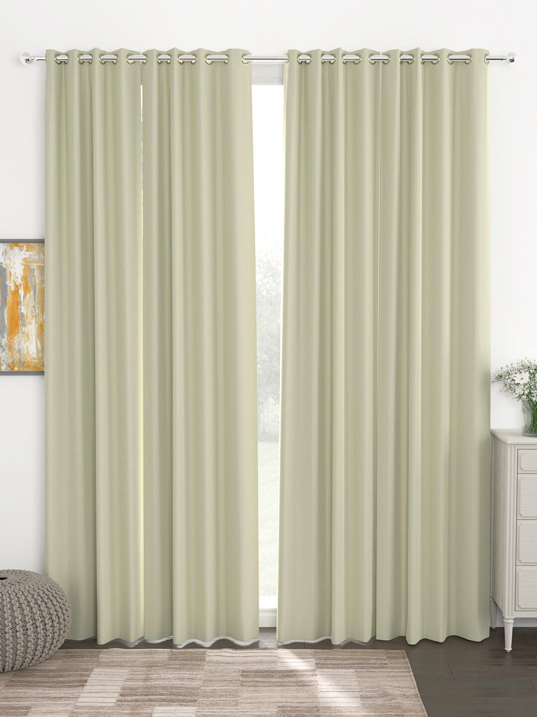 Story@home Beige Set of 4 Black Out Door Curtain Price in India