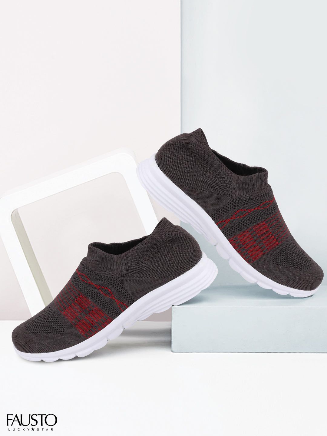 FAUSTO Men Grey Mesh Walking Non-Marking Shoes