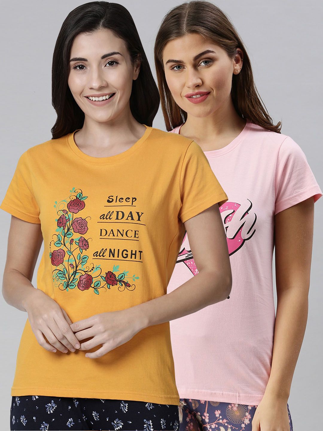 Kryptic Women Pack Of 2 Printed Pure Cotton Lounge T-Shirts Price in India