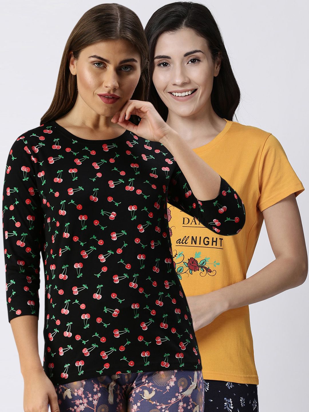 Kryptic Women Pack of 2 Printed Pure Cotton Lounge T Shirts Price in India