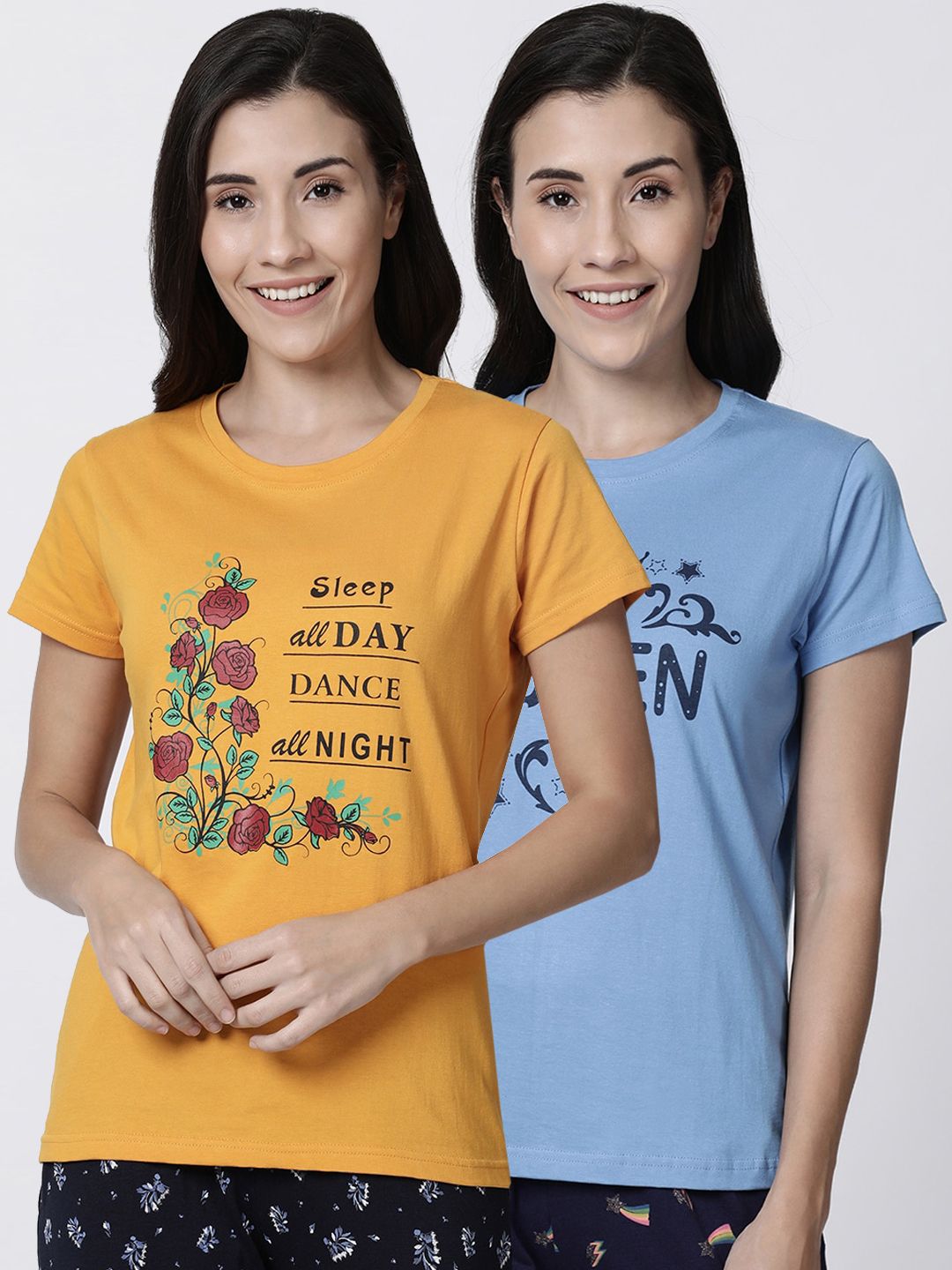 Kryptic Women Pack Of 2 Printed Pure Cotton Lounge T-Shirts Price in India