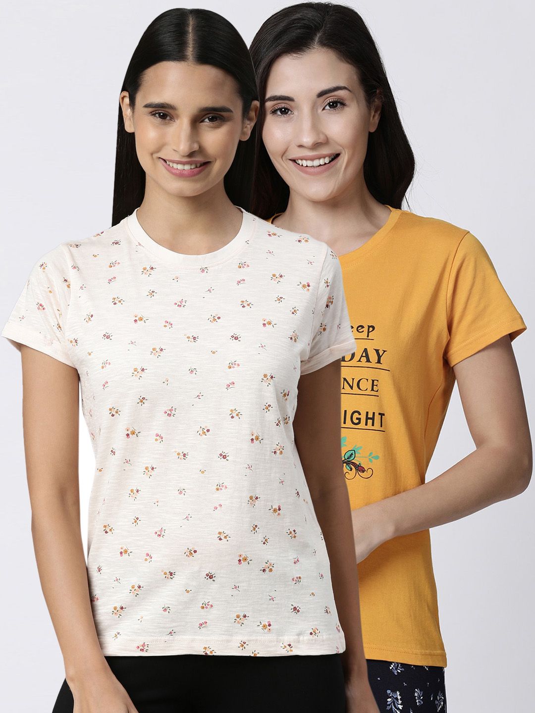 Kryptic Women Pack Of 2 Printed Pure Cotton Lounge T-Shirts Price in India