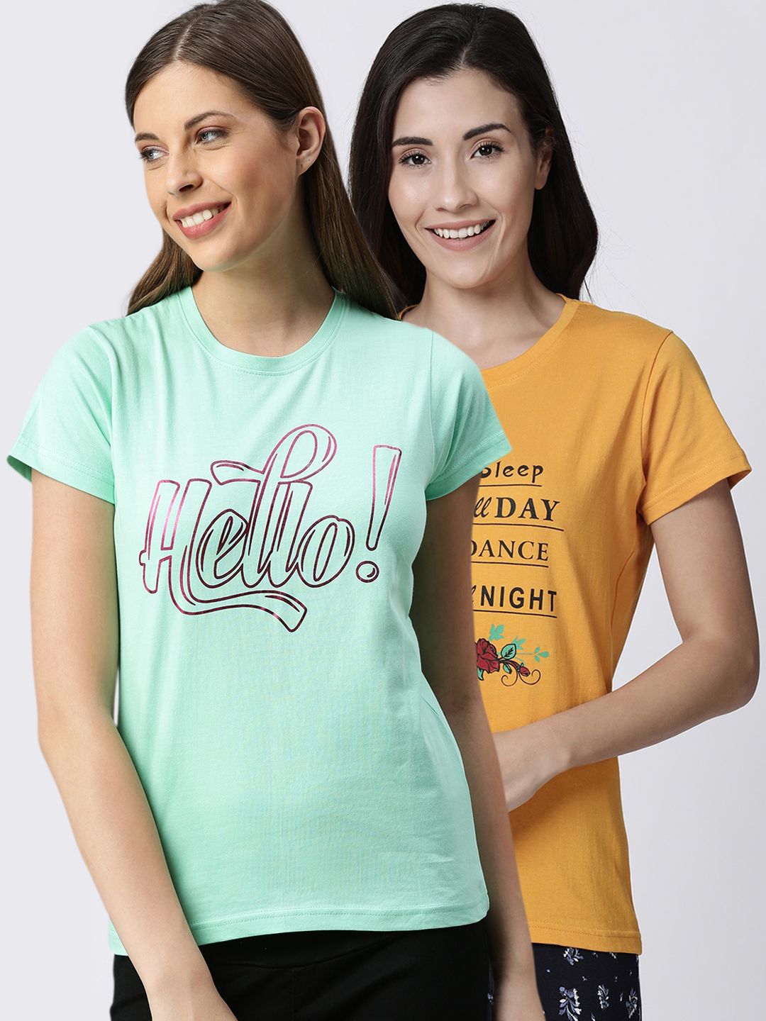 Kryptic Women Pack Of 2 Printed Pure Cotton Lounge T-Shirts Price in India