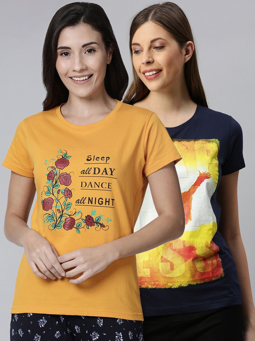 Kryptic Women Pack Of 2 Printed Pure Cotton Lounge T-Shirts Price in India