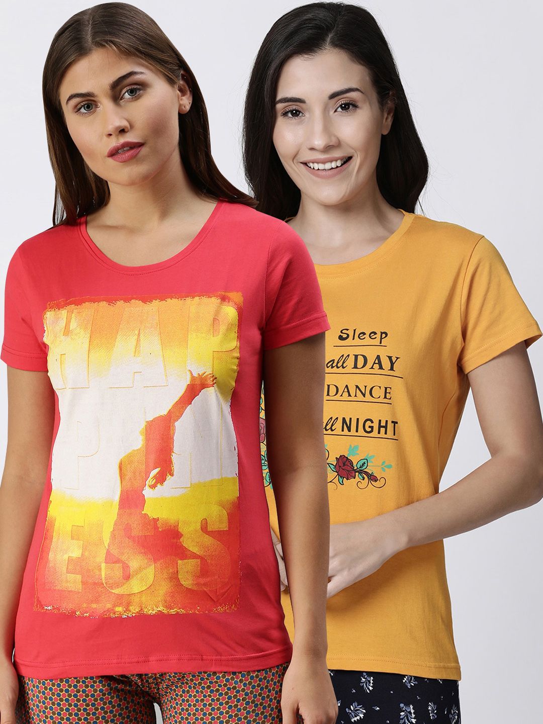 Kryptic Women Pack Of 2 Printed Pure Cotton Lounge T-Shirts Price in India