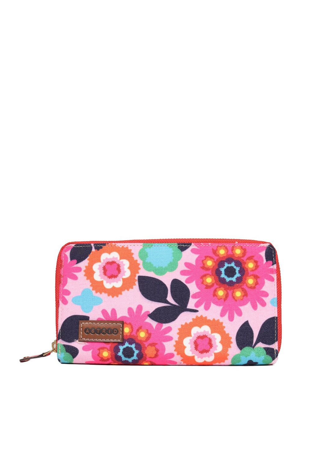 ASTRID Women Pink & Red Floral Printed Canvas Zip Around Wallet Price in India