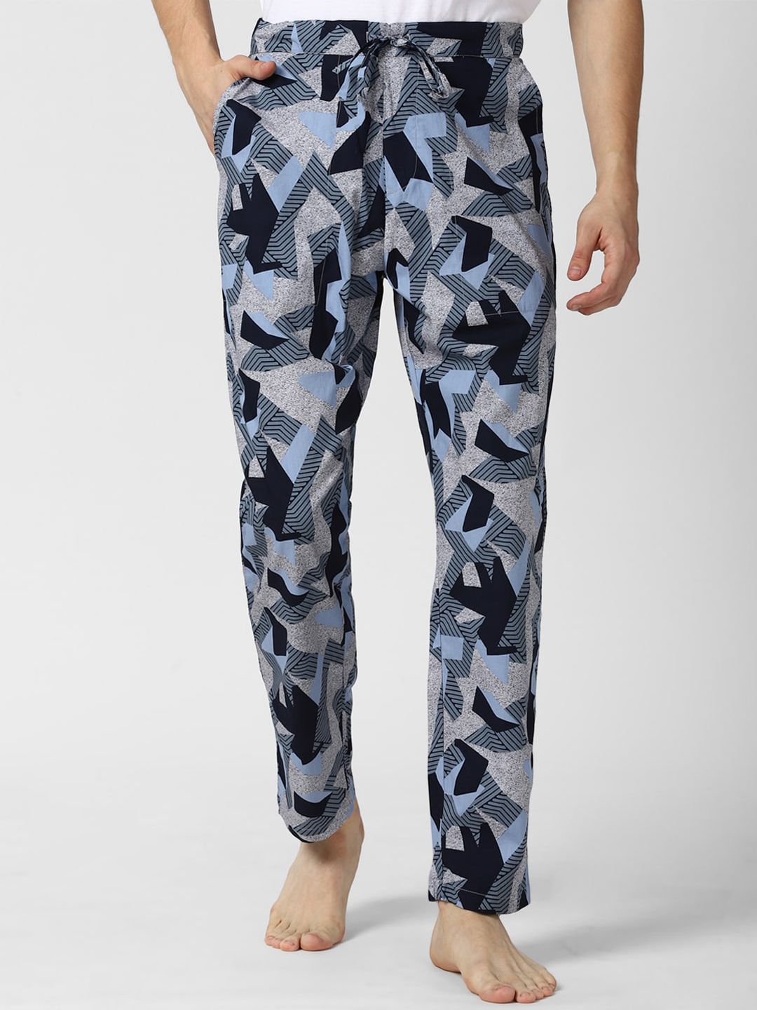 Peter England Men Blue & Black Printed Pure Cotton Lounge Pants