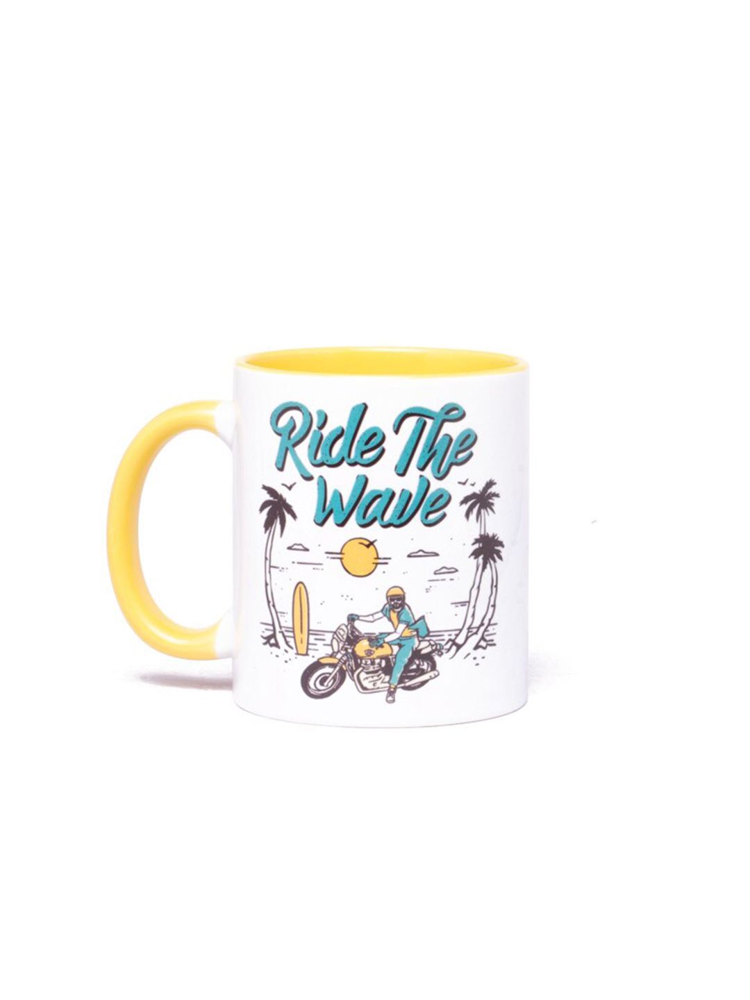Royal Enfield White & Yellow Printed Ceramic Glossy Mugs Set of Cups and Mugs Price in India