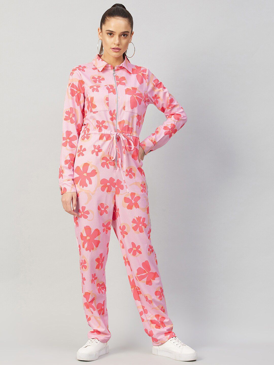 Athena Pink & White Floral Printed Jumpsuit Price in India