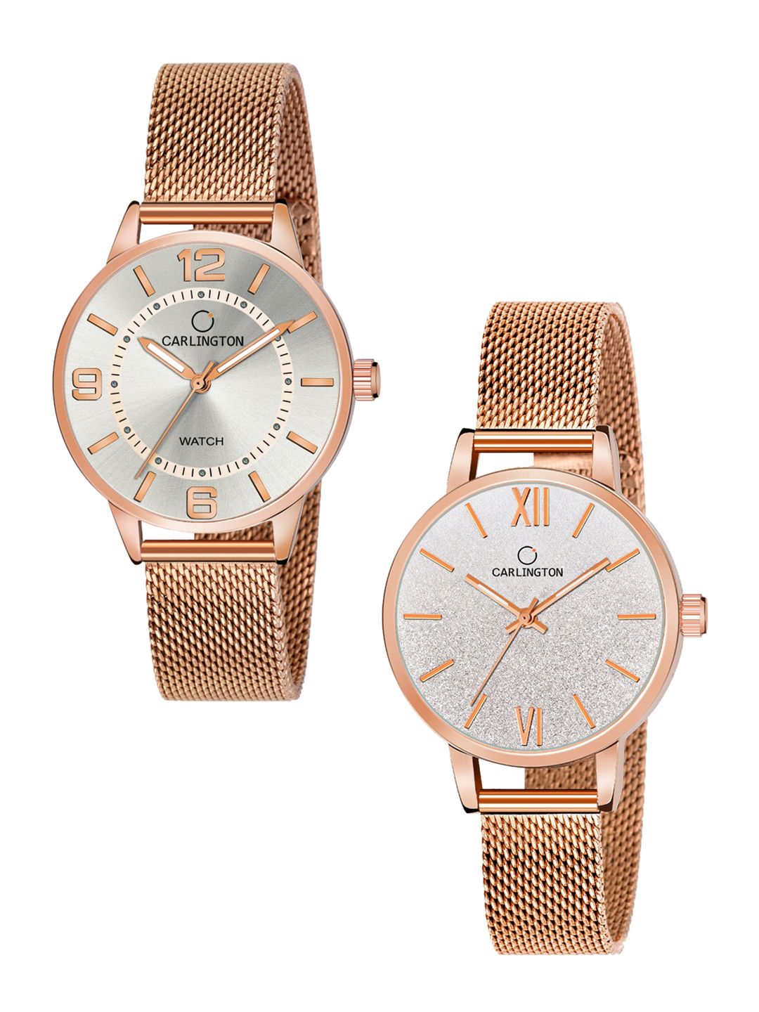 CARLINGTON Women Set of 2 Analogue Watch - CT2002 RoseWhite-CT2018 RoseWhite Price in India