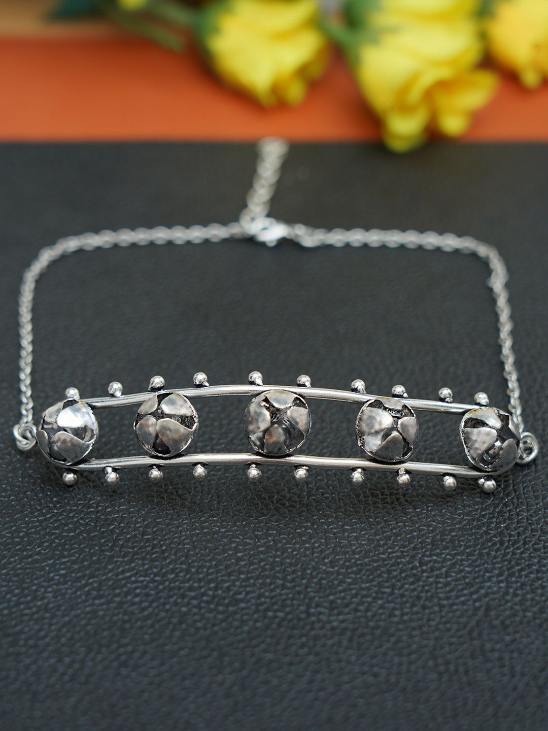 FIROZA Silver-Toned Brass Oxidised Necklace Price in India
