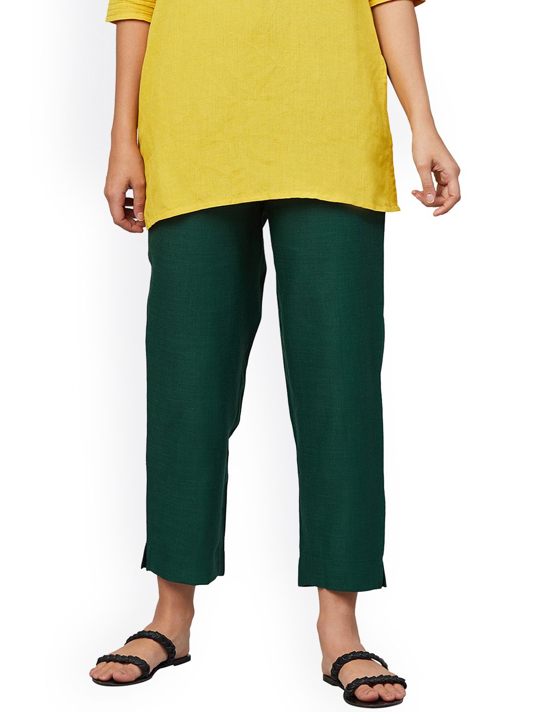 Orchid Blues Women Green Tapered Fit High-Rise Trousers Price in India