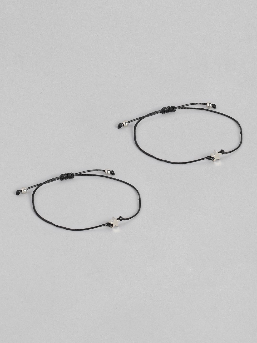 EL REGALO Unisex Pack of 2 Black & Silver-Toned Charm Bracelet Price in India