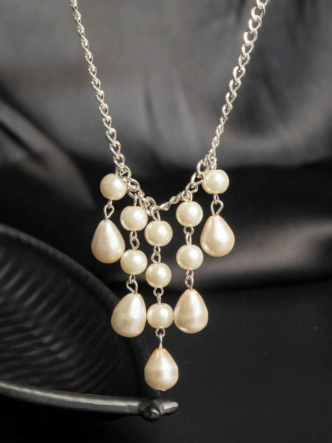 PRITA Silver-Toned & White Pearls Brass Silver-Plated Necklace Price in India