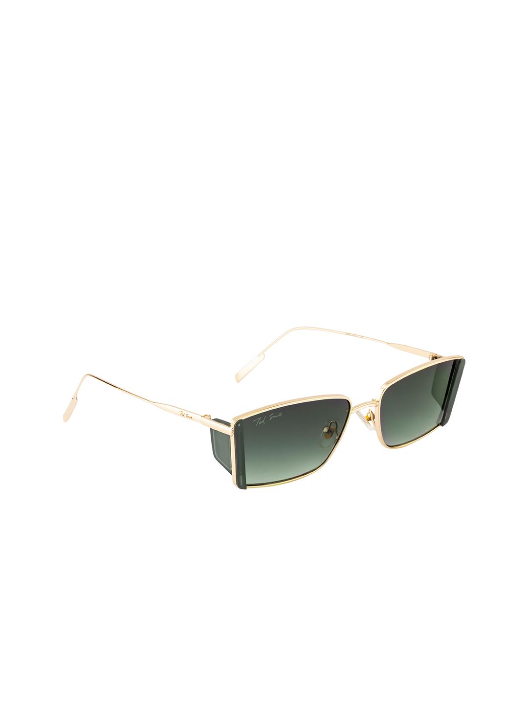 Ted Smith Unisex Green Lens & Gold-Toned Rectangle Sunglasses with UV Protected Lens Price in India