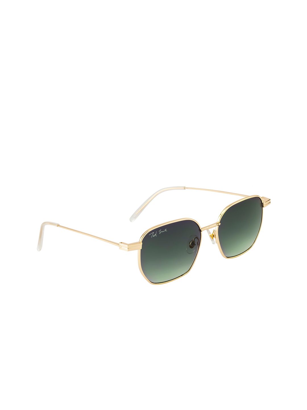 Ted Smith Unisex Green Lens & Gold-Toned Square Sunglasses with UV Protected Lens Price in India