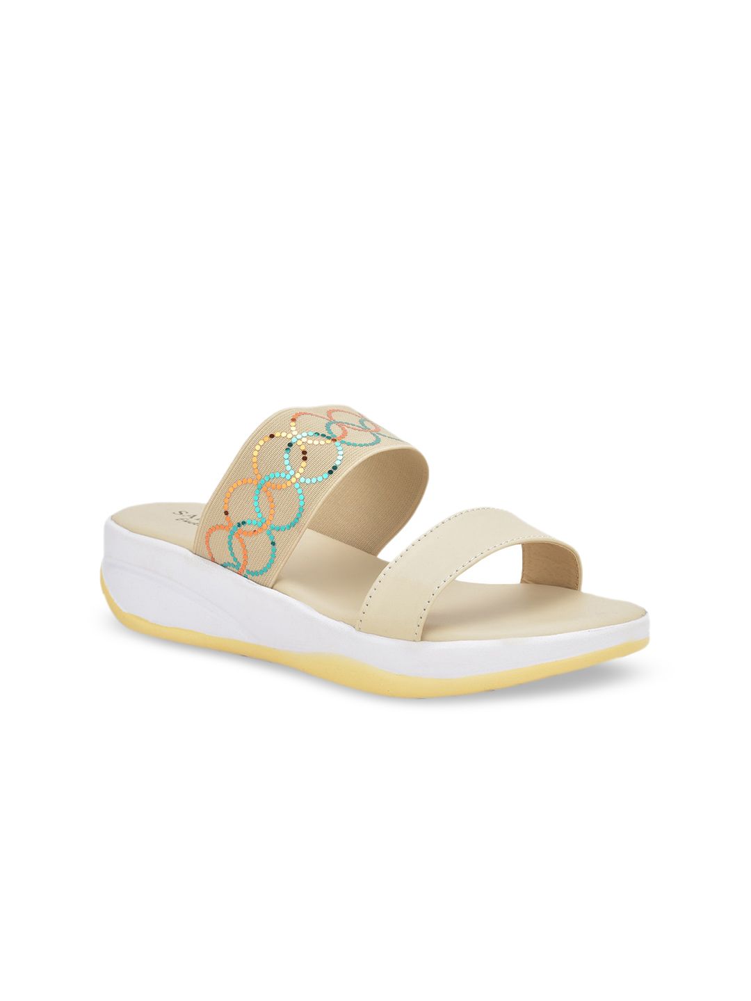 SALARIO Cream-Coloured Printed Comfort Sandals Price in India