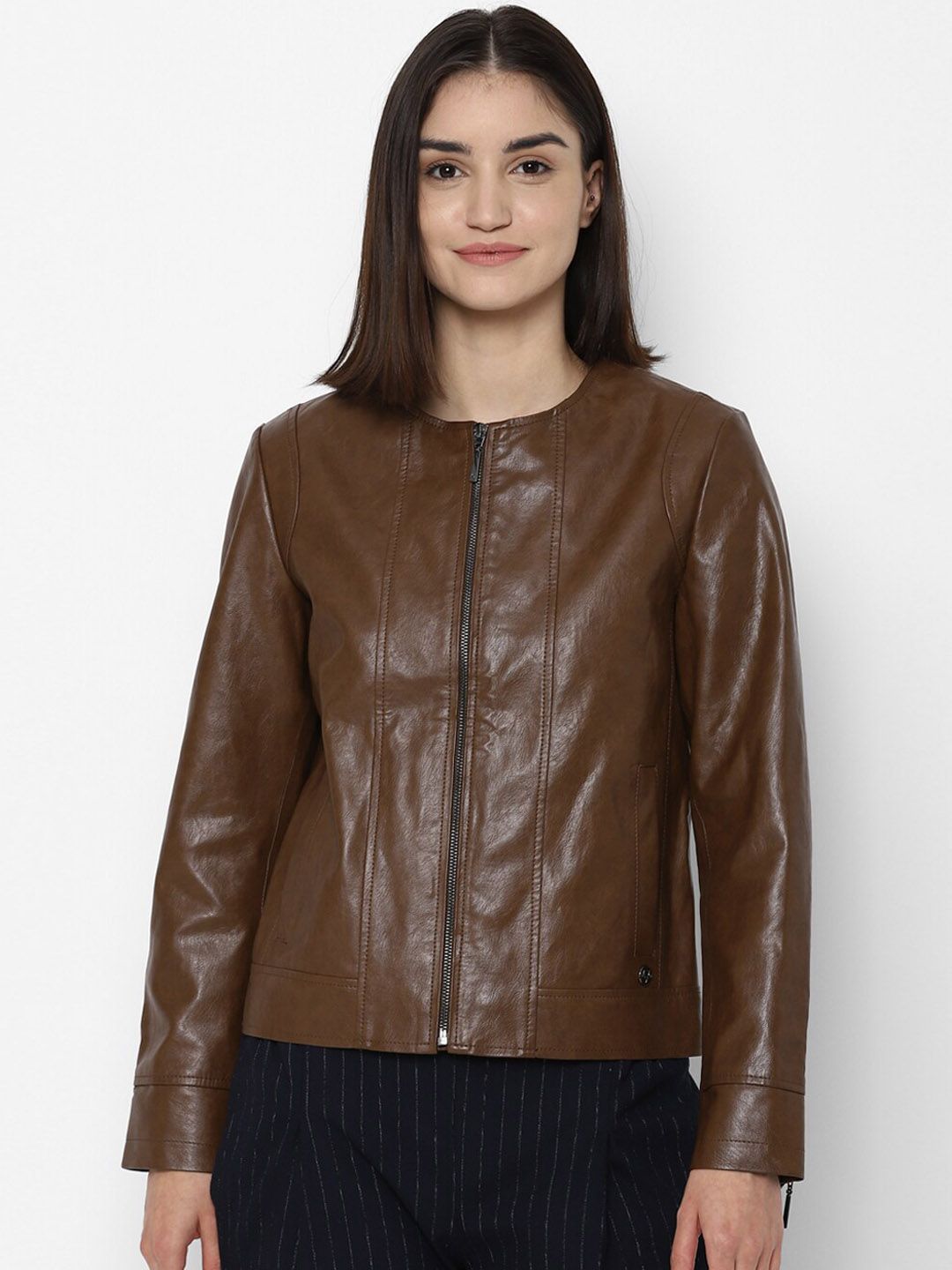 Allen Solly Woman Women Brown Biker Jacket Price in India