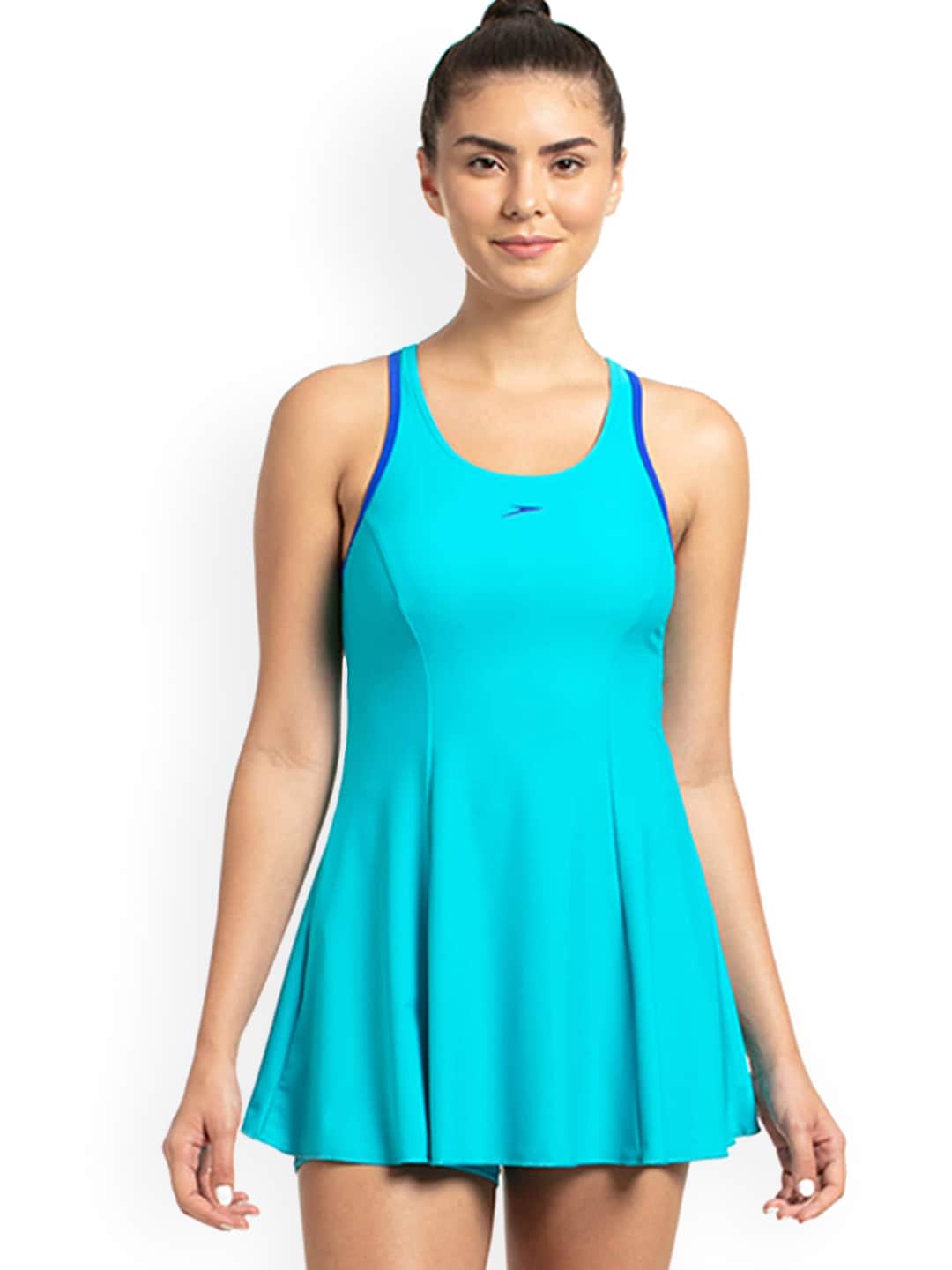 Speedo Women Blue Solid Swimming Dress Price in India