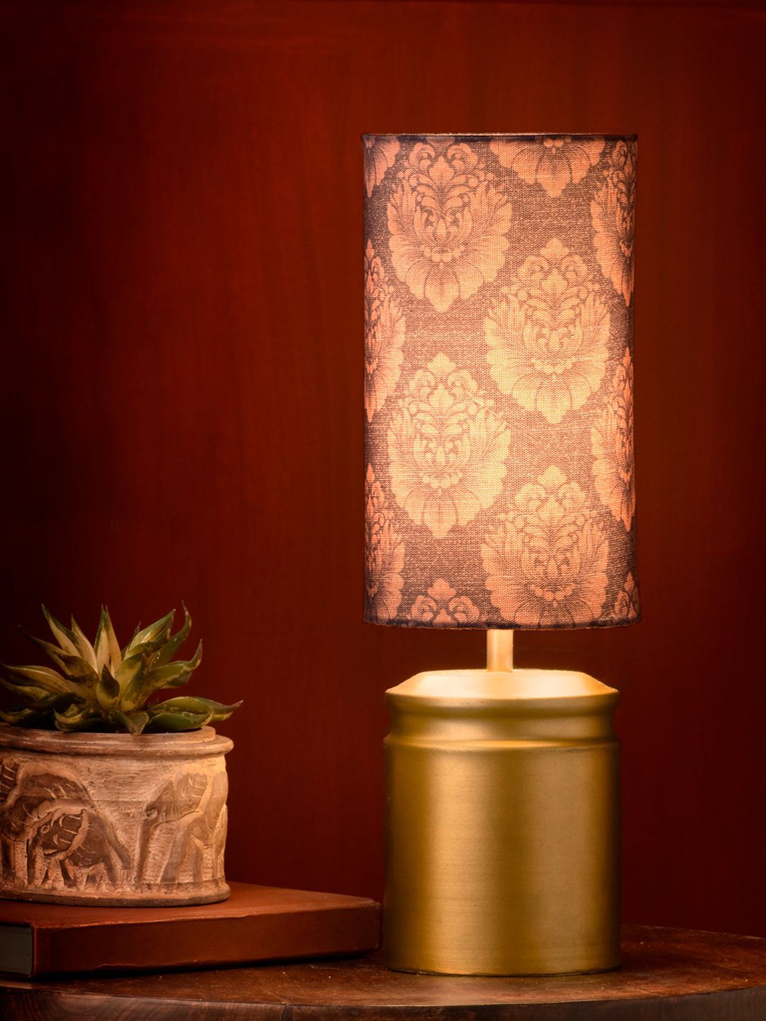 green girgit Golden Metal Printed Table Lamp Price in India