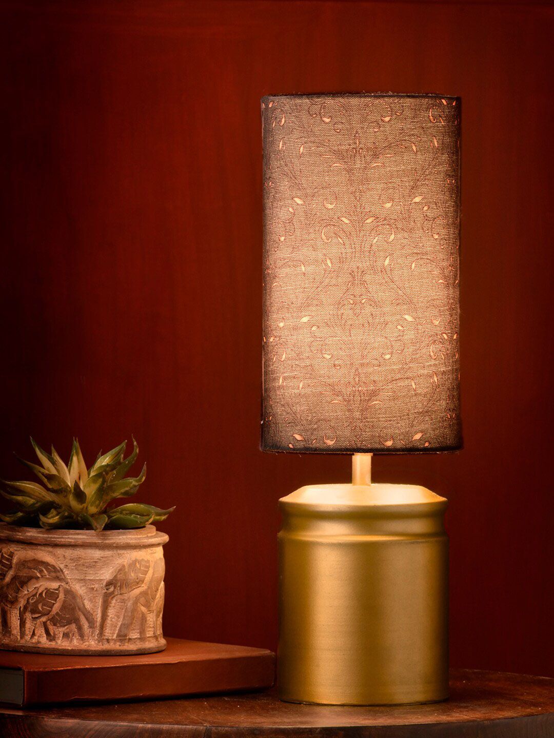 green girgit Golden Metal Table Lamp with Dark Forest Shade Price in India