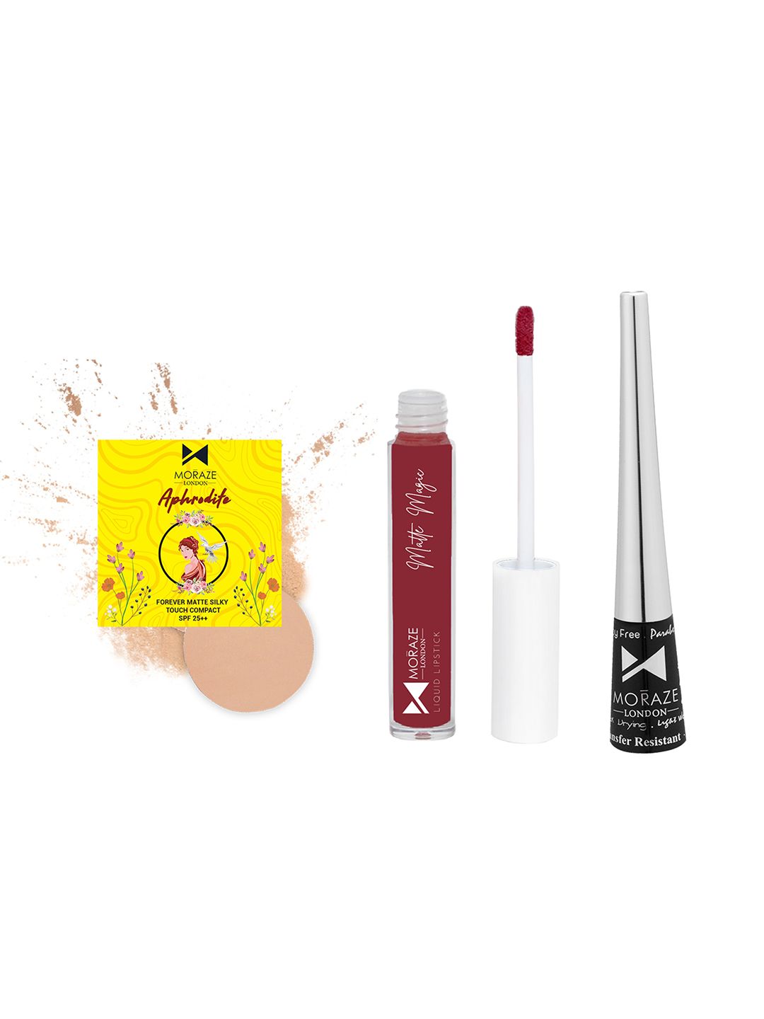 Moraze Eyeliner With Liquid Lipstick & Compact Powder Combo Kit Price in India