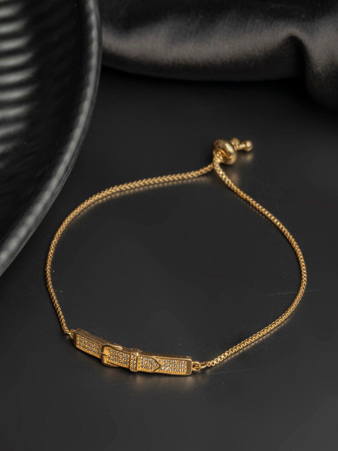 PRITA Women Rose Gold-Toned AD Studded Belt Patterned Charm Bracelet Price in India
