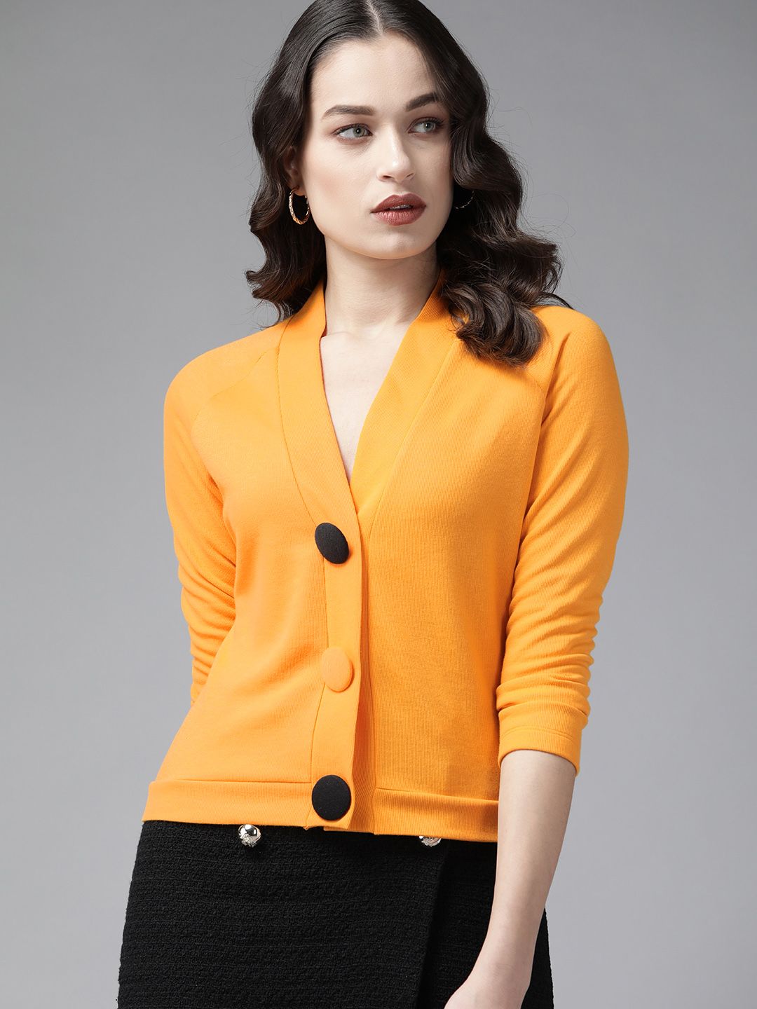 KASSUALLY Women Yellow Solid Cardigan Price in India