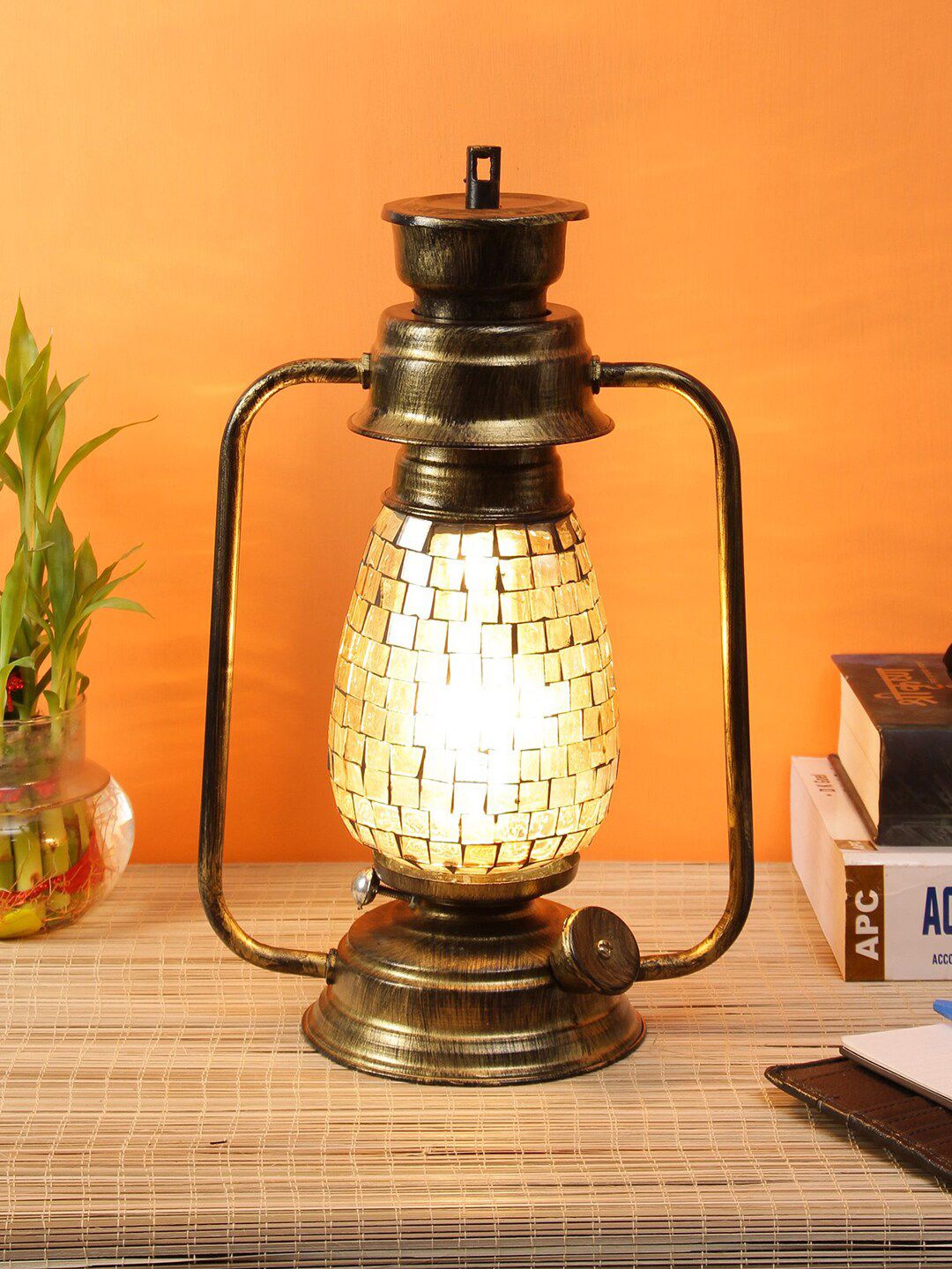 Devansh Gold-Toned Mosaic Traditional Table Lamp Price in India