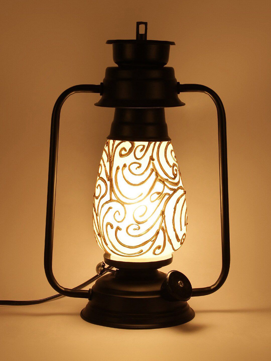 Devansh Black & Golden Mosaic Lantern Table Lamp Price in India