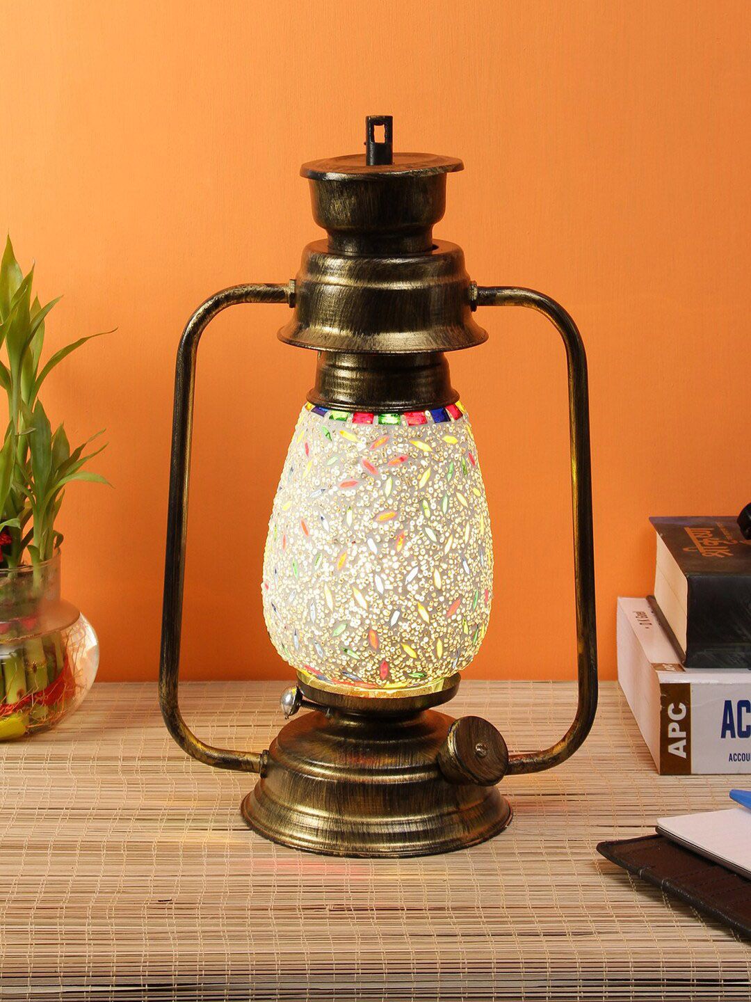 Devansh Gold-Toned Mosaic Traditional Table Lamp Price in India