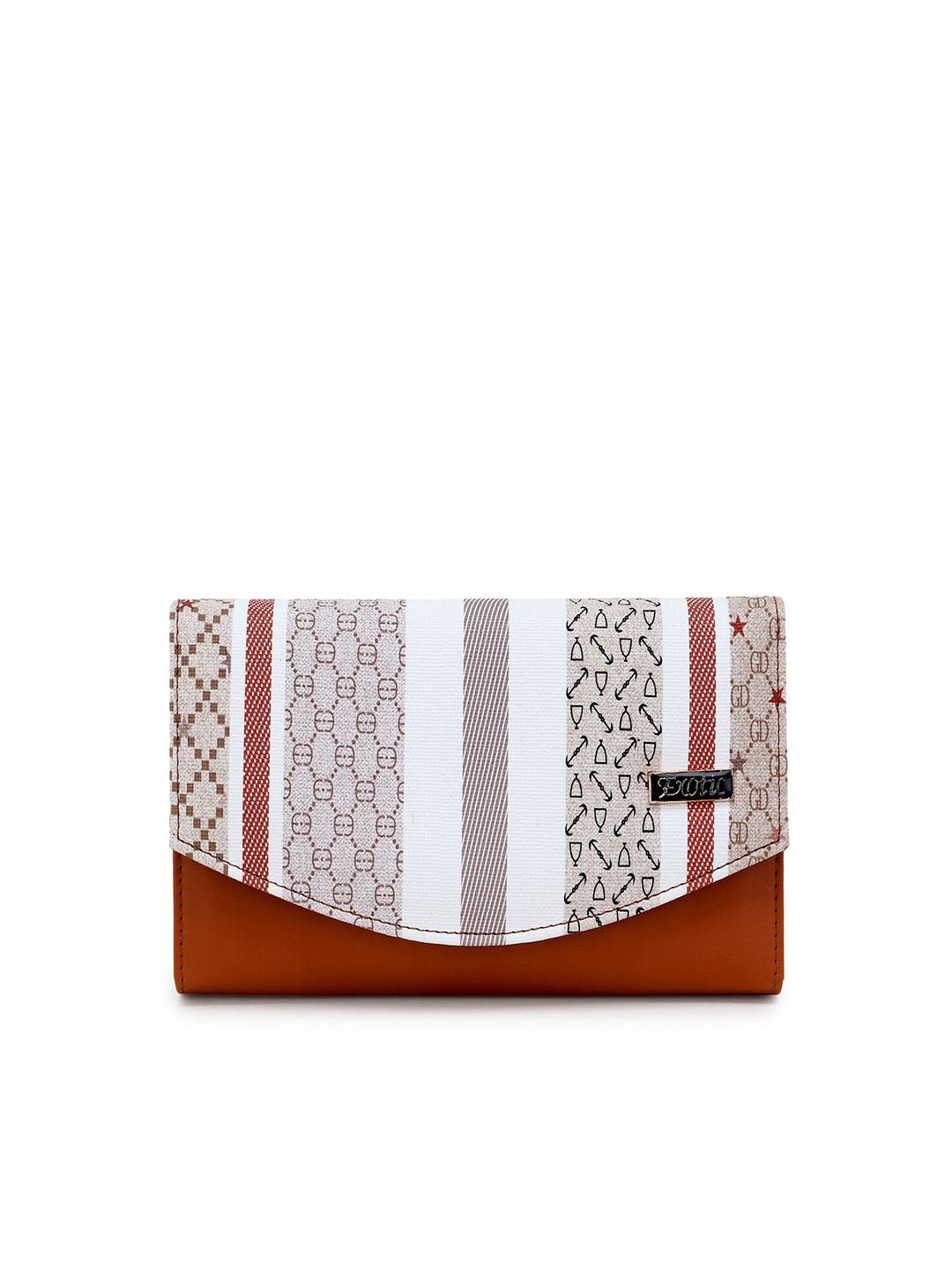 Exotic Women Tan Brown & White Striped Envelope Wallet Price in India