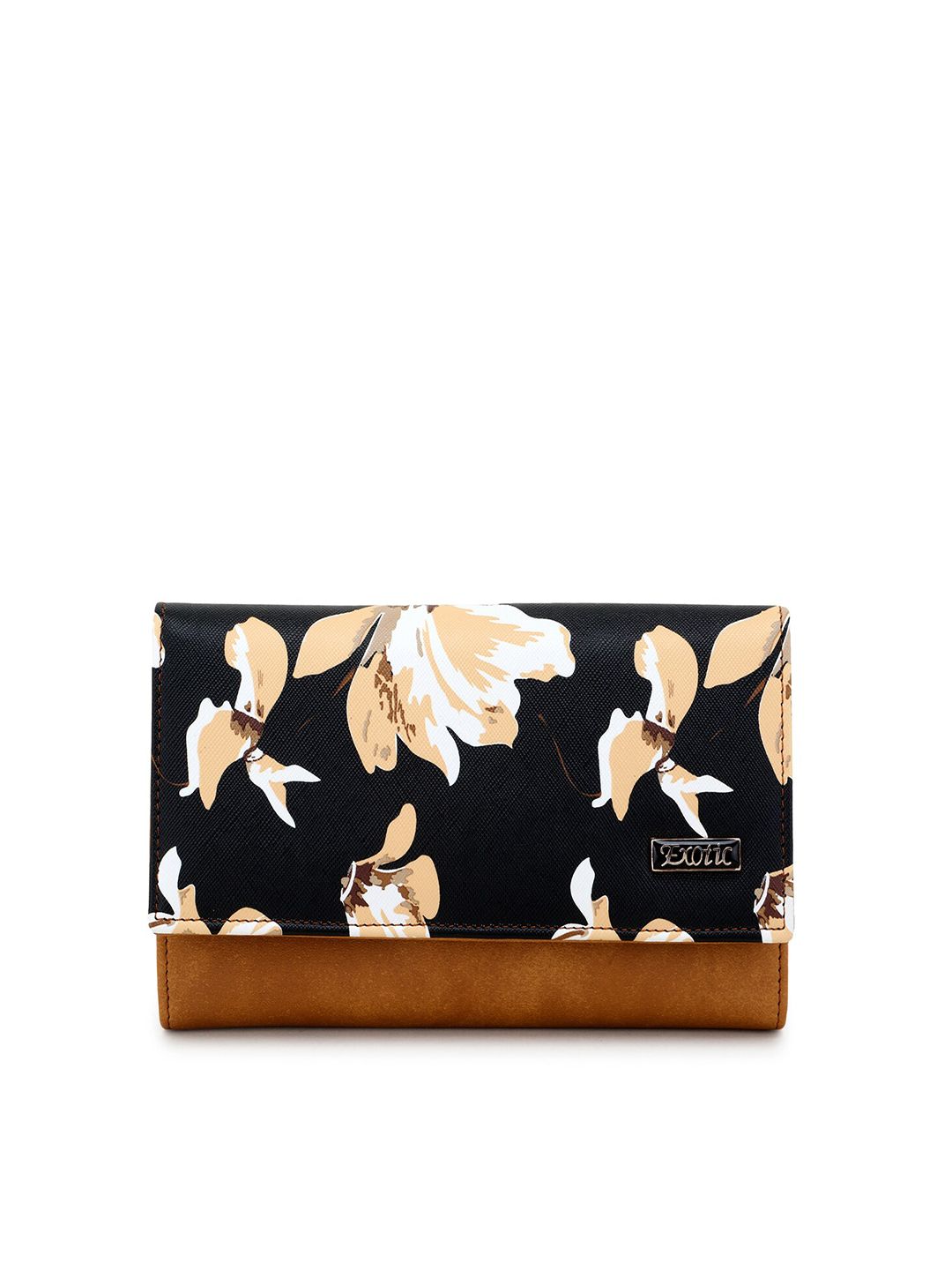 Exotic Women Beige & Black Floral Printed PU Two Fold Wallet Price in India