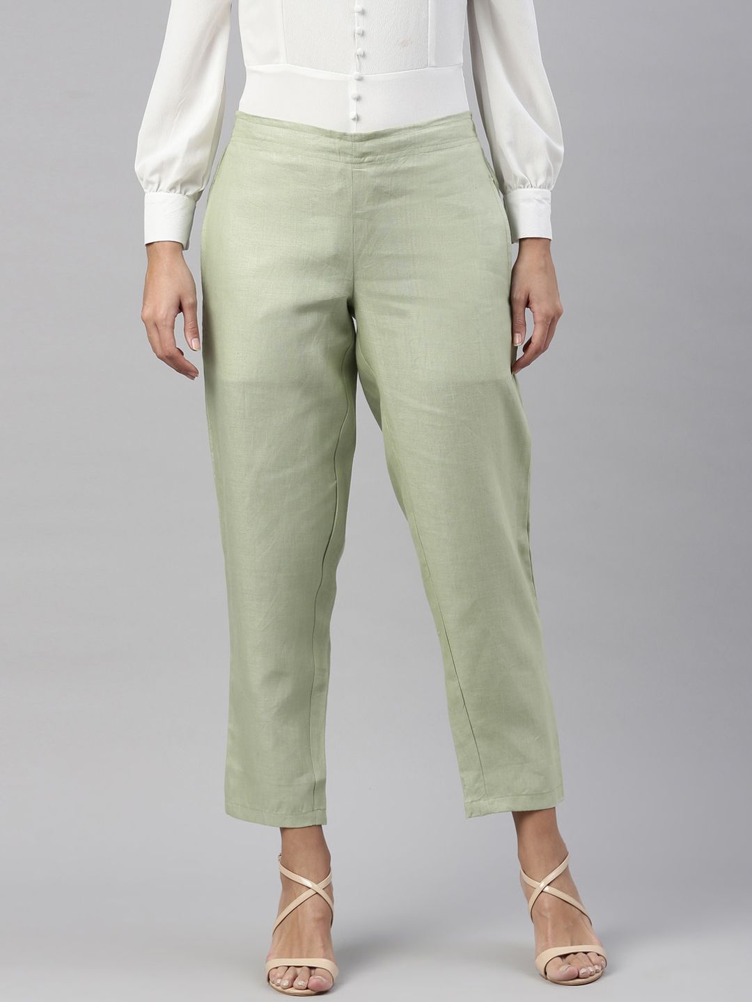 Ecentric Women Olive Green Eco-Friendly Trousers Price in India