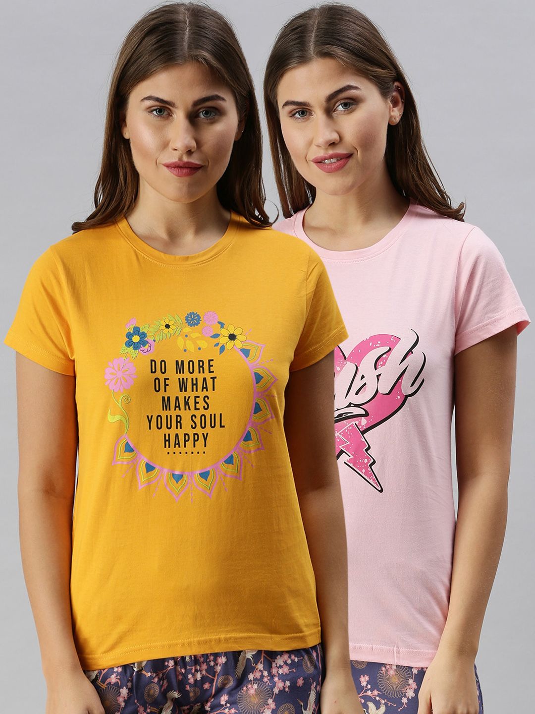 Kryptic Woman Pack Of 2 Printed Pure Cotton Lounge T-Shirts Price in India