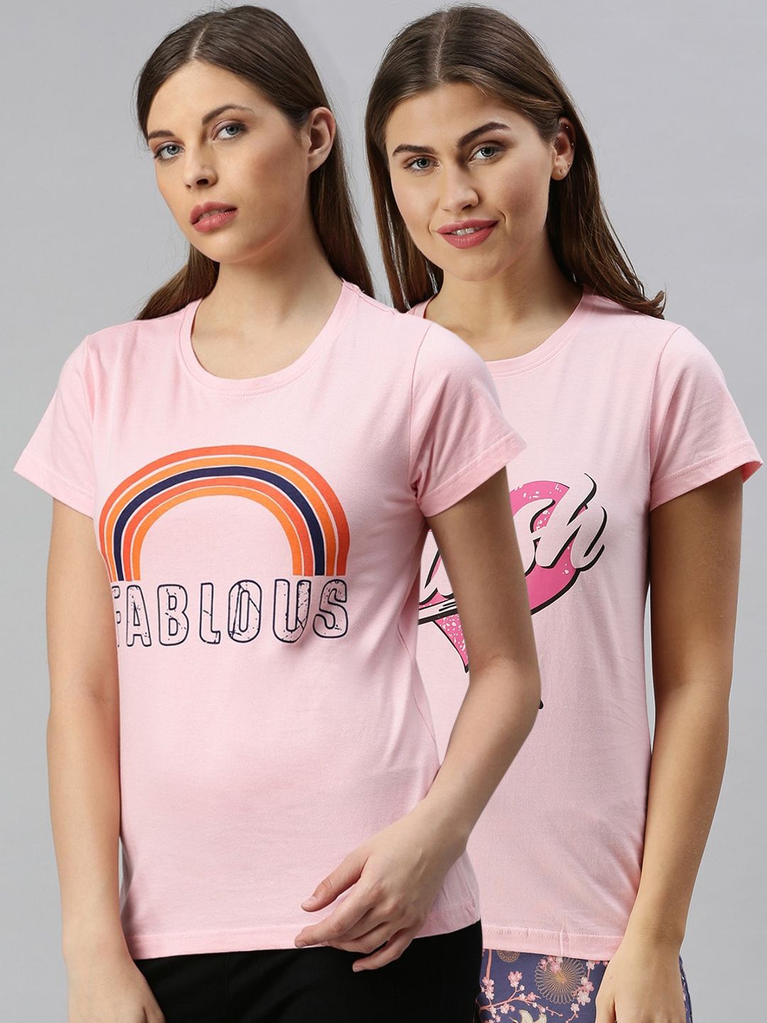 Kryptic Women Pack Of 2 Printed Pure Cotton Lounge T-Shirts Price in India