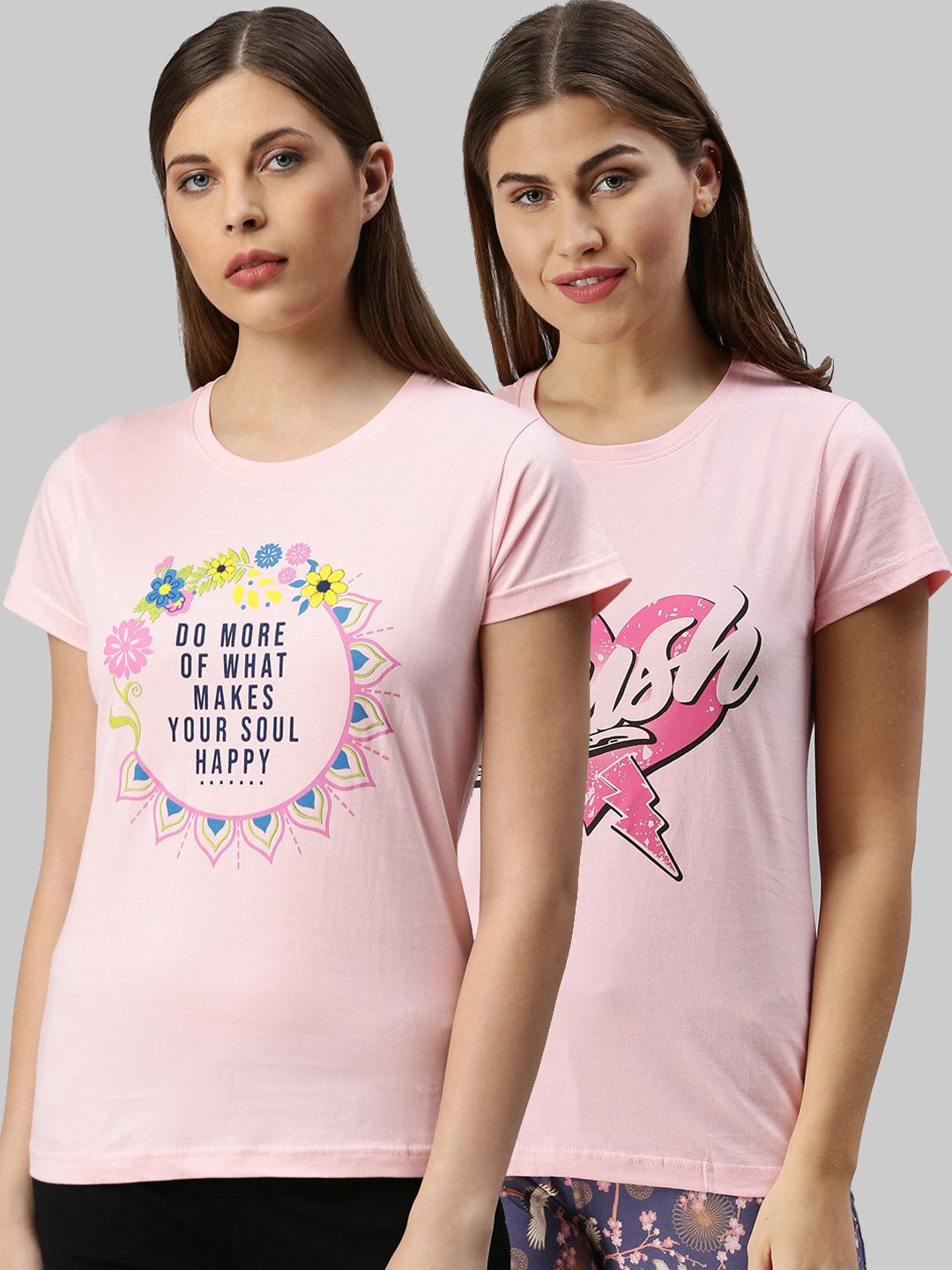 Kryptic Women Pack Of 2 Printed Pure Cotton Lounge T-Shirts Price in India