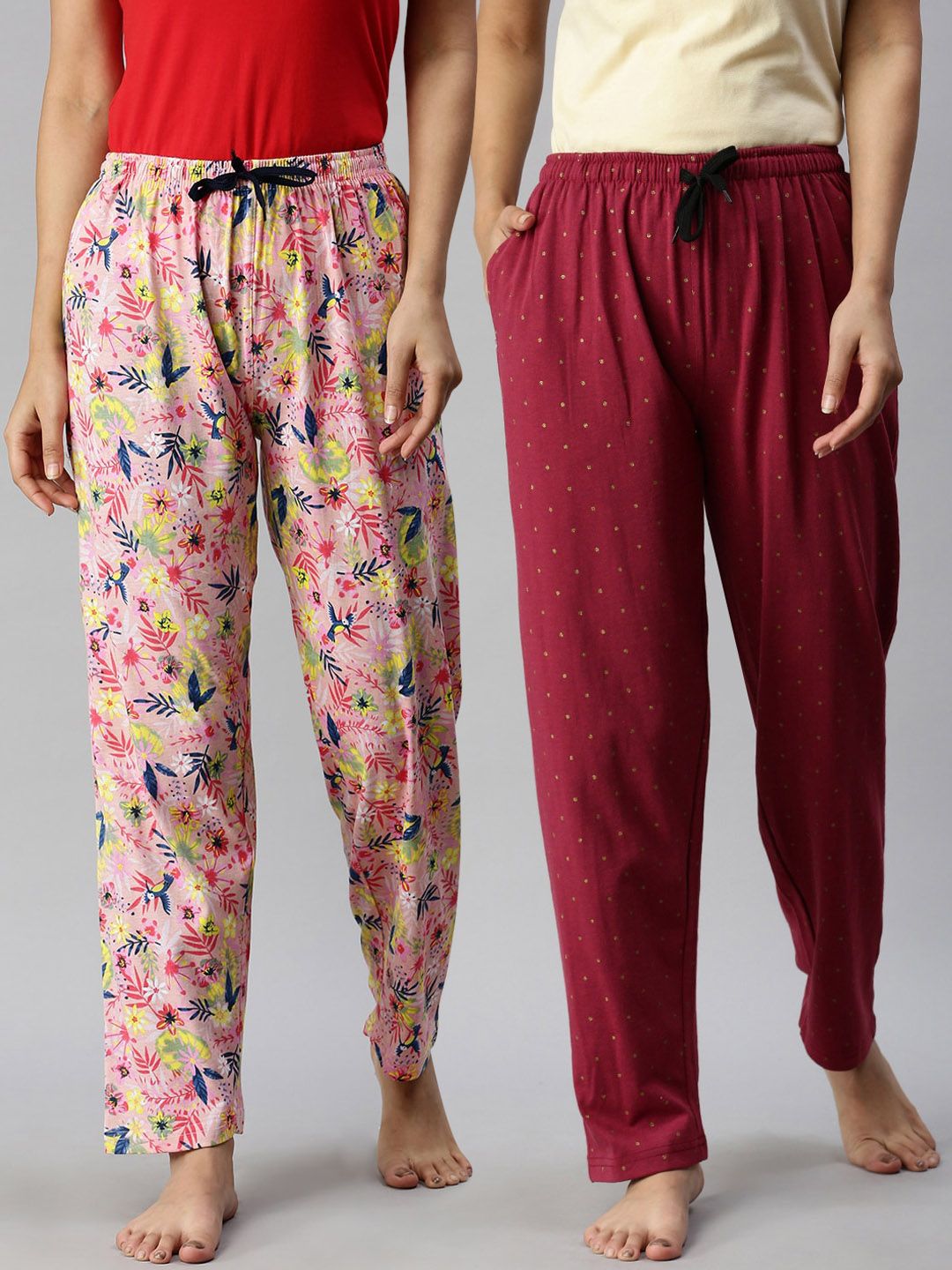 Kryptic Women Pack Of 2 Printed Pure Cotton Lounge Pants Price in India