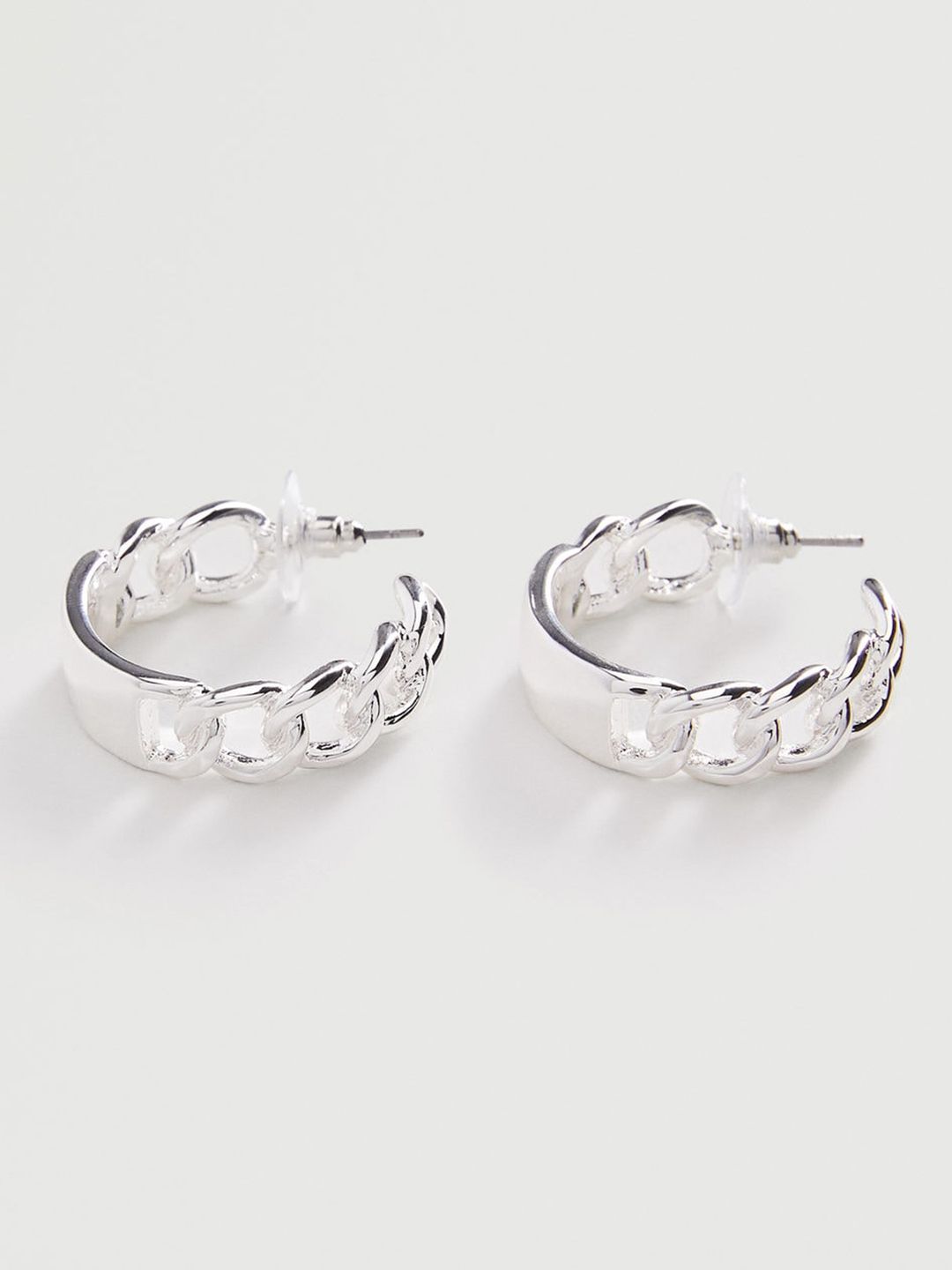 MANGO Women Silver-Toned Solid Crescent Shaped Half Hoop Earrings Price in India