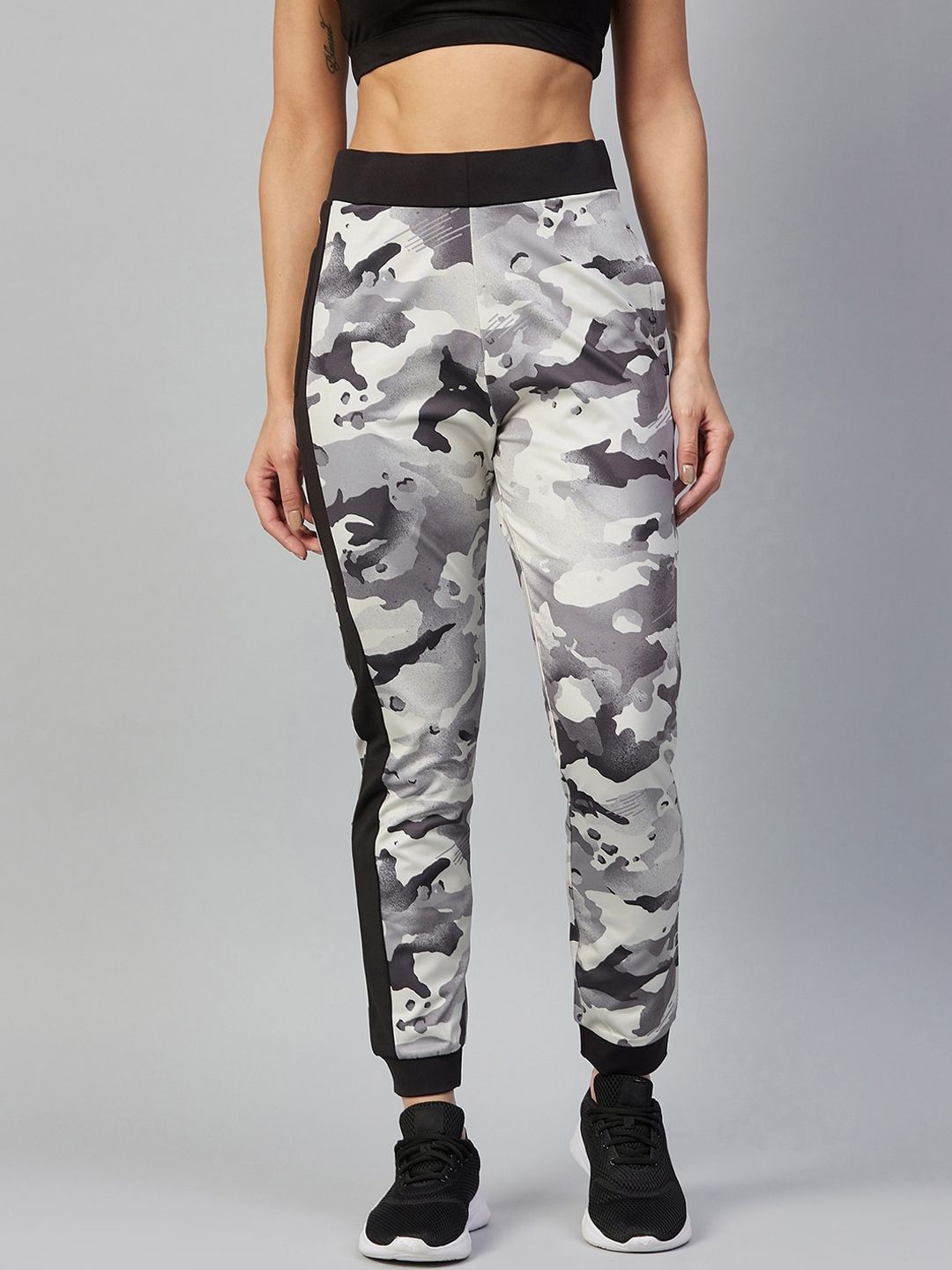 C9 AIRWEAR Women Cream-Coloured & Black Printed Regular Fit Joggers Price in India