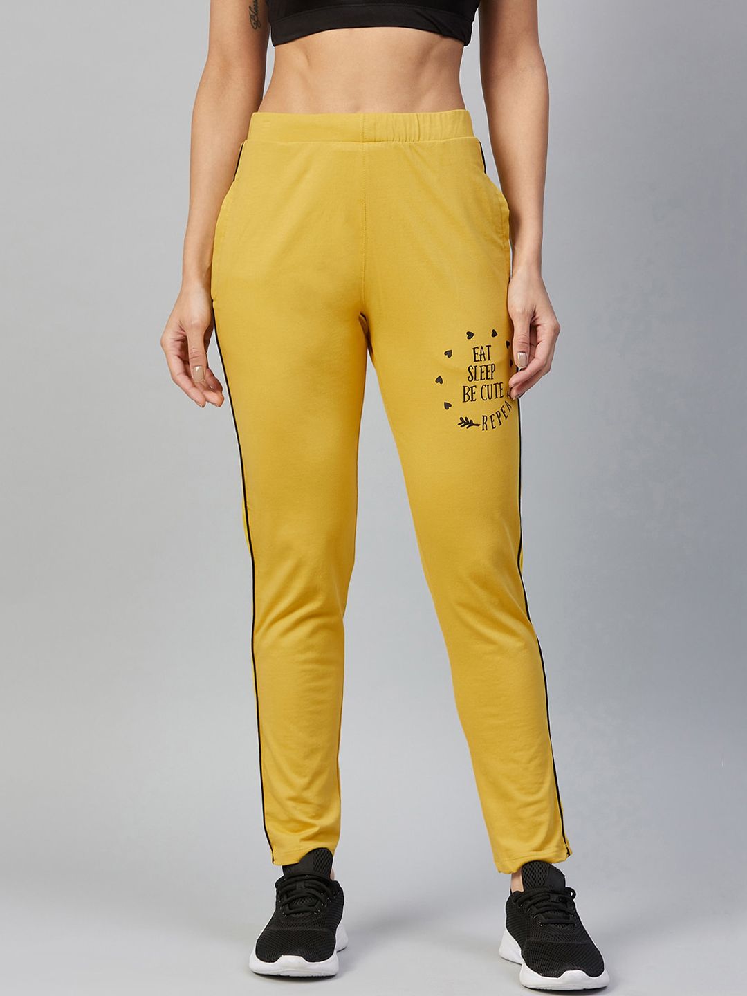 C9 AIRWEAR Women Mustard Yellow Printed Track Pants Price in India