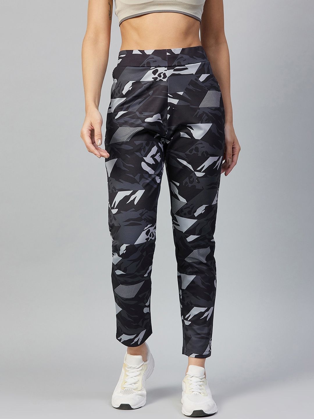 C9 AIRWEAR Women Black & Grey Printed Track Pants Price in India