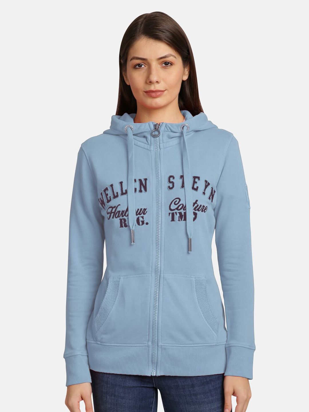 UrGear Woman Blue Typography Printed Hooded Sweatshirt Price in India