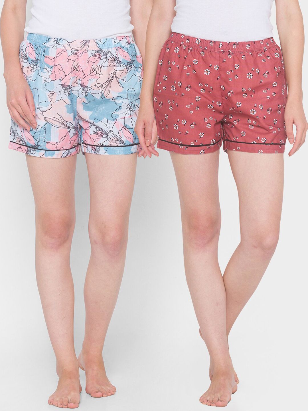 FashionRack Woman Pack of 2 Brown & White Printed Lounge Shorts Price in India