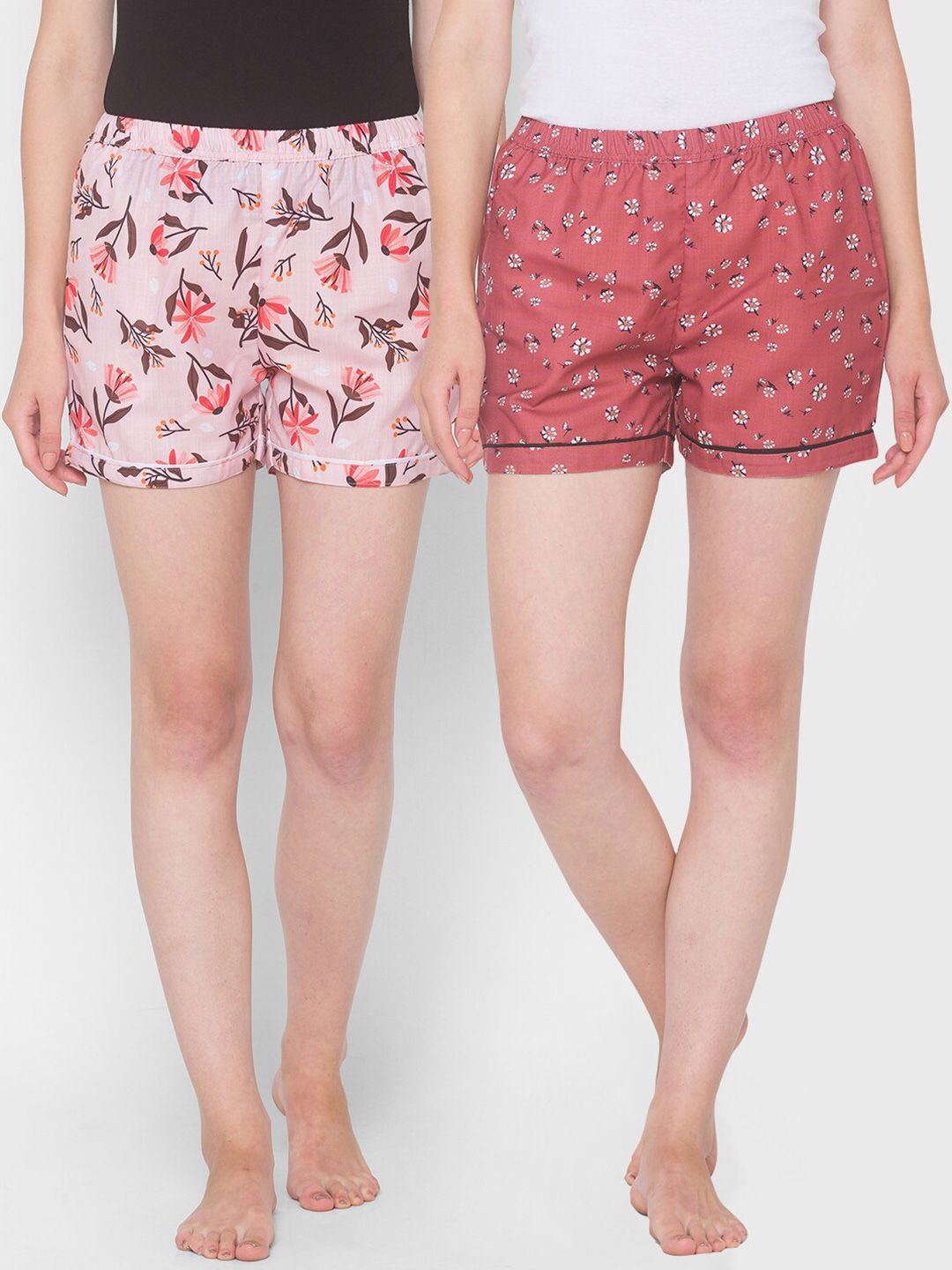 FashionRack Women Pack of 2 Printed Cotton Lounge Shorts Price in India