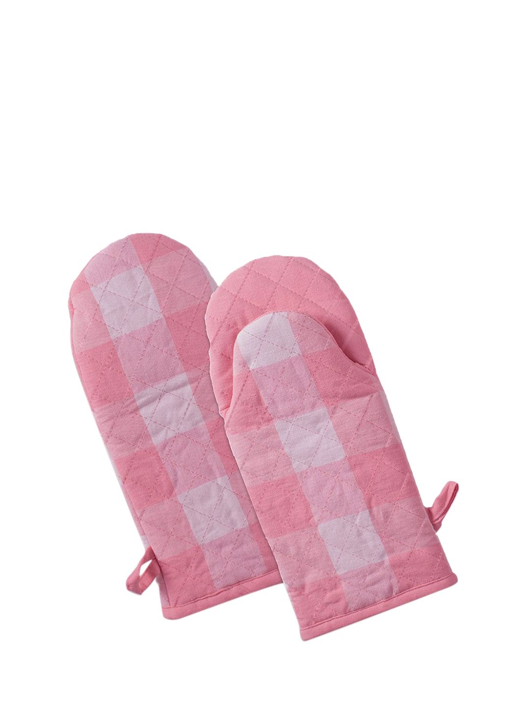 Lushomes Women Set Of 2 Pink & White Checked Cotton Kitchen Gloves Price in India