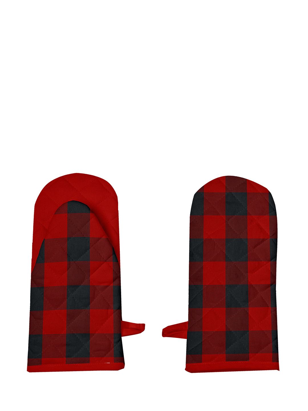Lushomes Woman Set Of 2 Red & Black Buffalo Checked Oven Gloves Price in India