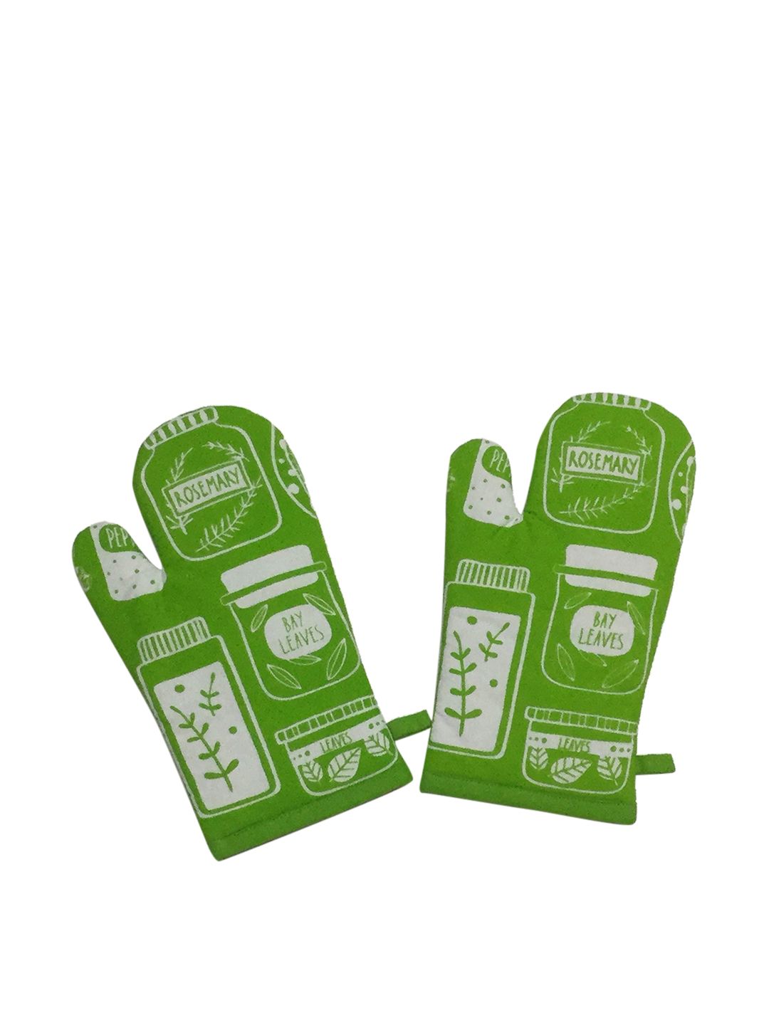 Lushomes Women Pack Of 2 Green & White Printed Cotton Kitchen Gloves Price in India