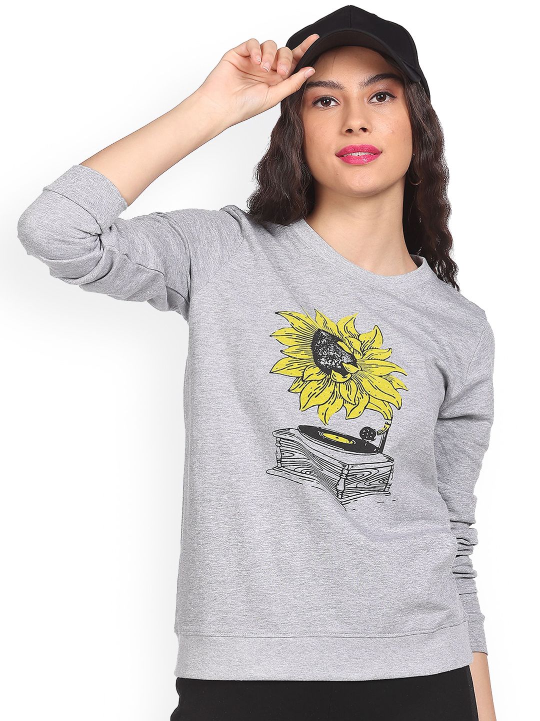 Sugr Women Grey Round Neck Printed Sweatshirt Price in India