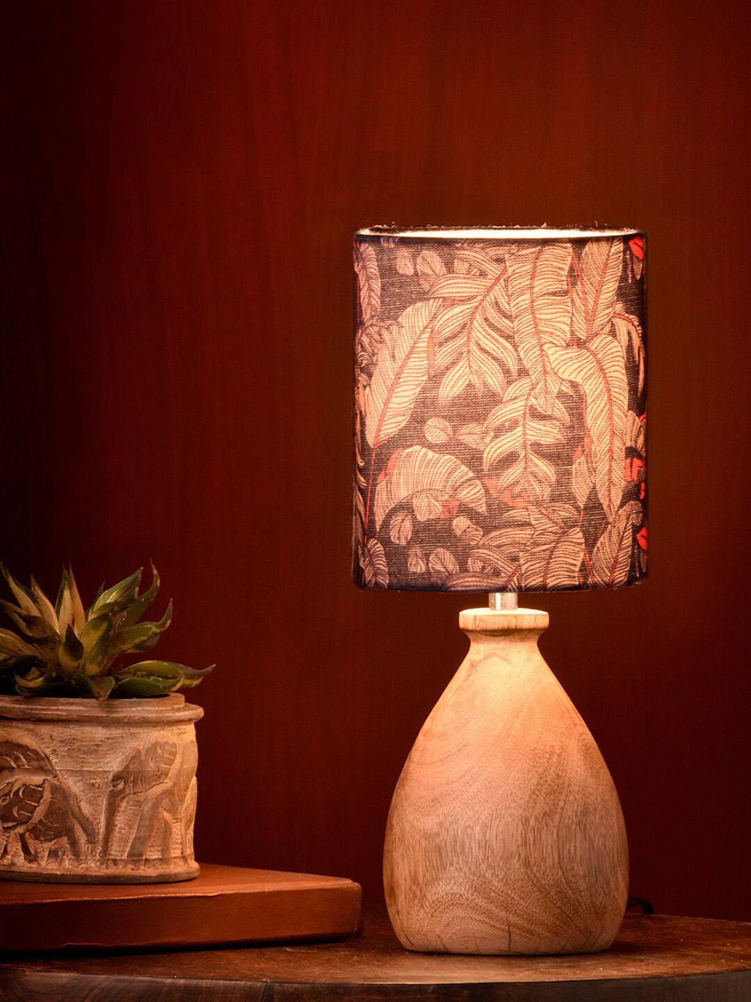 green girgit Brown Wooden Dome Table Lamp Price in India